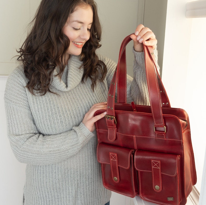 Leather Work Bag Women Red Shoulder Bag Tote Bag for Women Etsy