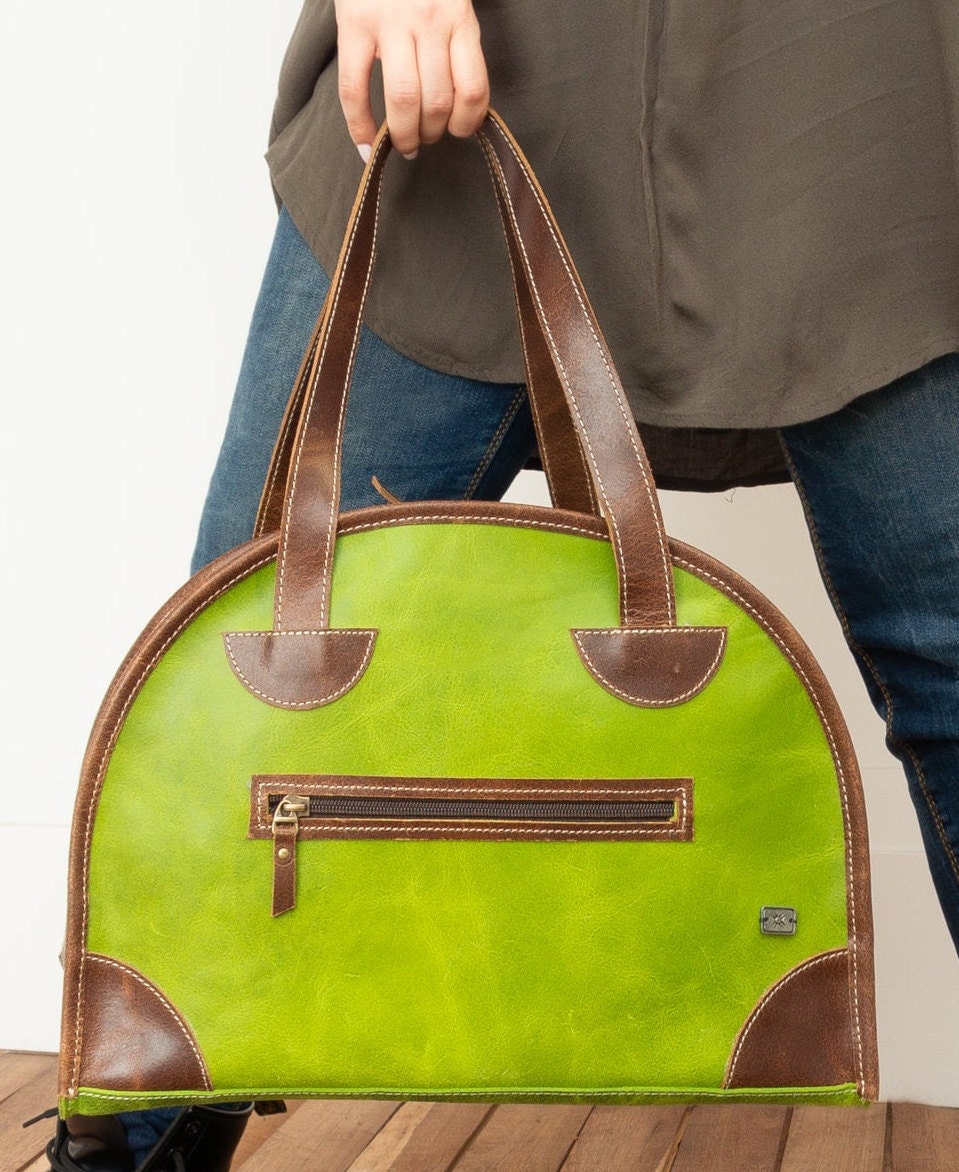 Vintage Green Top Handle Retro Shoulder Bag - Bowling Style