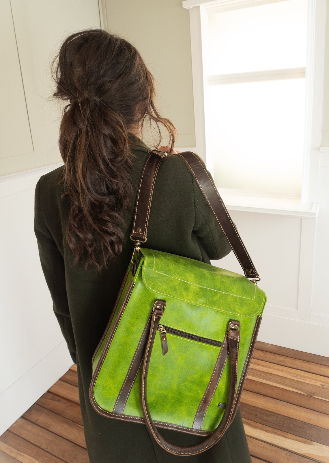 Women Laptop Bag Green Leather Handbag for Women Tote Bag Etsy