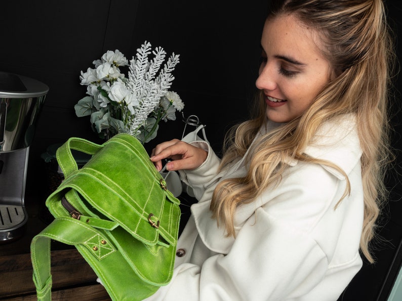 Crossbody purse, small leather purse, lime green small leather bag, leather satchel woman, vintage crossbody bag, travel light women bag image 8