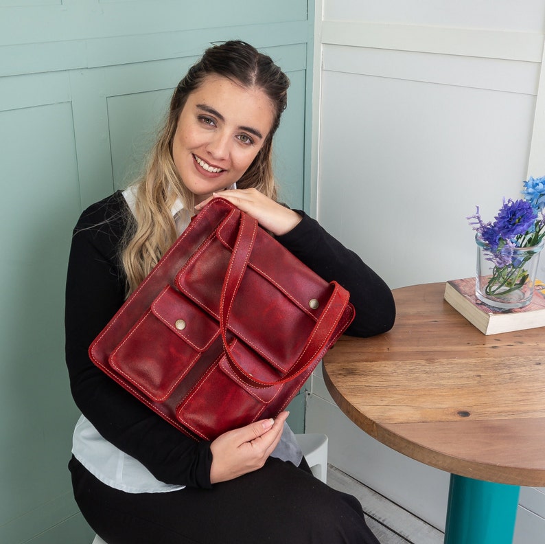 Leather backpack women, red backpack purse, leather bag for office, convertible backpack crossbody, small backpack women, women work bag image 4