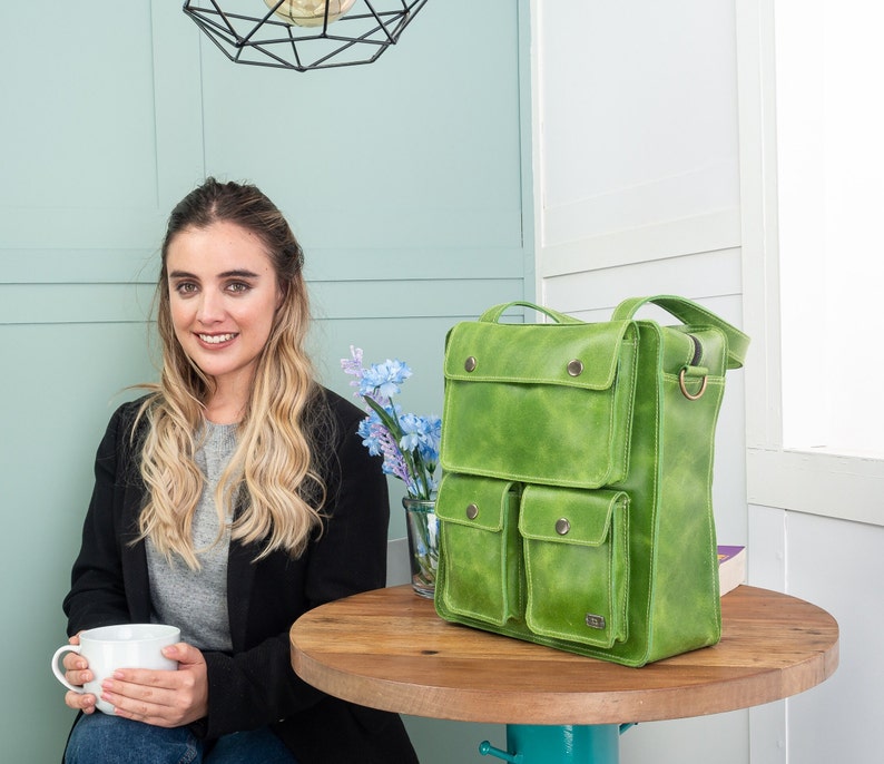 Green leather backpack, backpack women, small leather backpack, green purse backpack, school bag, green leather bag for her, cute backpack image 7