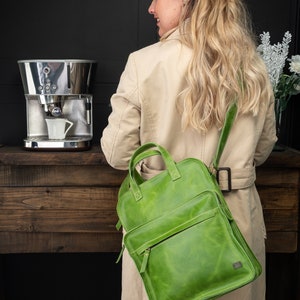 Leather crossbody pocket bag, lime green messenger bag, woman leather bag, vintage sturdy bag, gift for fiance, green handbag for school image 8