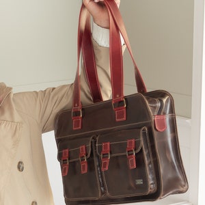 Personalized Brown Tote Bag Colorful Leather handbag for Women Custom Engraving Available image 9