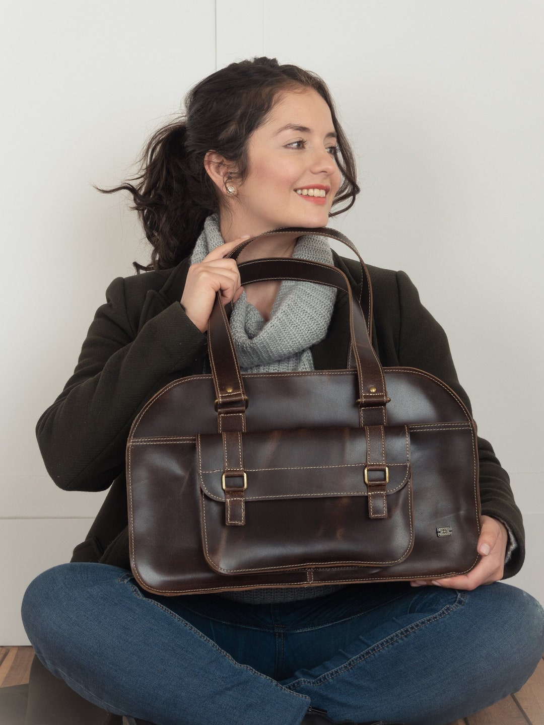 Women Weekender Bag, Leather Travel Bag, Vintage Work Bag, Brown ...