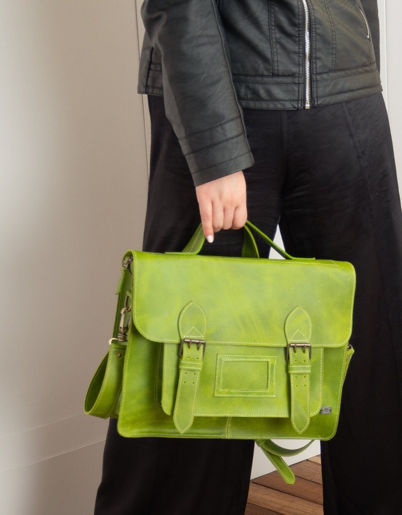 Leather satchel backpack, vintage backpack red leather, laptop bag for work, bag briefcase women, messenger bag women, convertible backpack Green