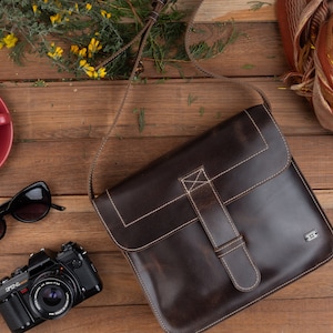 Rustic Brown Messenger Bag, Vintage Inspired with Flap Closure Small Shoulder Bag, Small Crossbody Bag, Women Shoulder Bag image 1