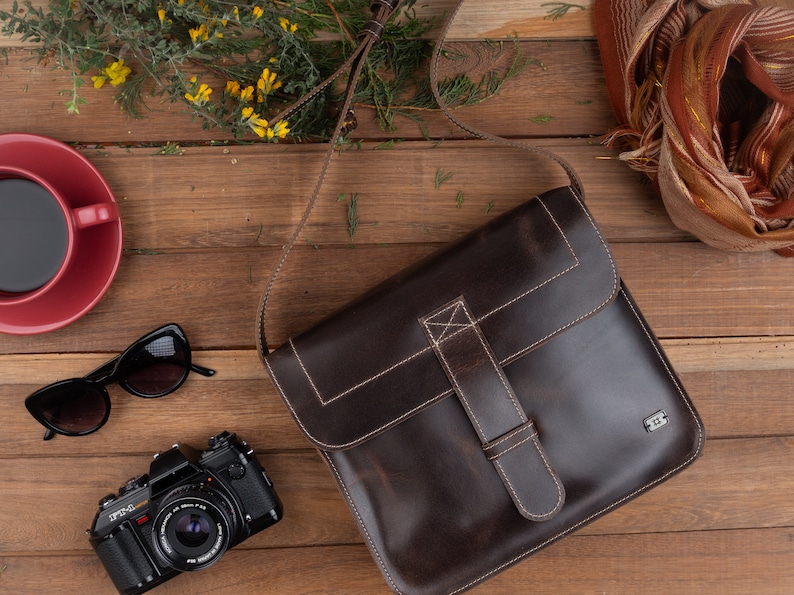 Rustic Brown Messenger Bag, Vintage Inspired with Flap Closure Small Shoulder Bag, Small Crossbody Bag, Women Shoulder Bag image 1