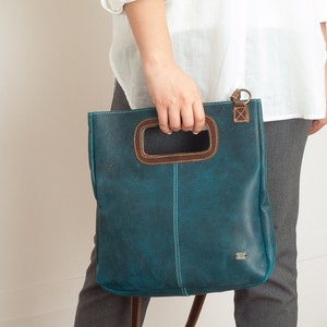 Turquoise leather crossbody handbag, minimalist cross body bag women, blue leather purse, everyday women bag, crossbody purse for work image 8