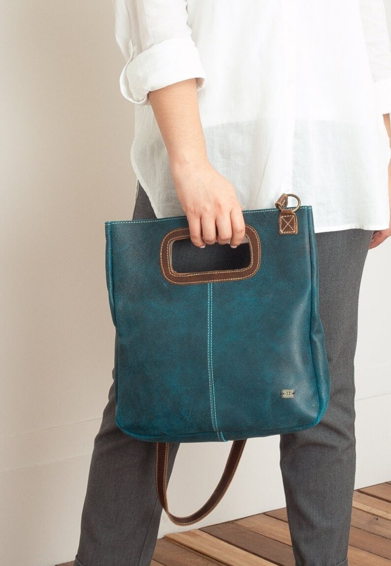 Turquoise leather crossbody handbag, minimalist cross body bag women, blue leather purse, everyday women bag, crossbody purse for work image 8