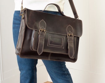 Retro Brown Leather Satchel Backpack - Vintage School Bag with Convertible Strap, Leather Messenger bag backpack for women