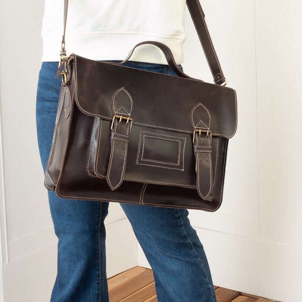 Retro Brown Leather Satchel Backpack - Vintage School Bag with Convertible Strap, Leather Messenger bag backpack for women