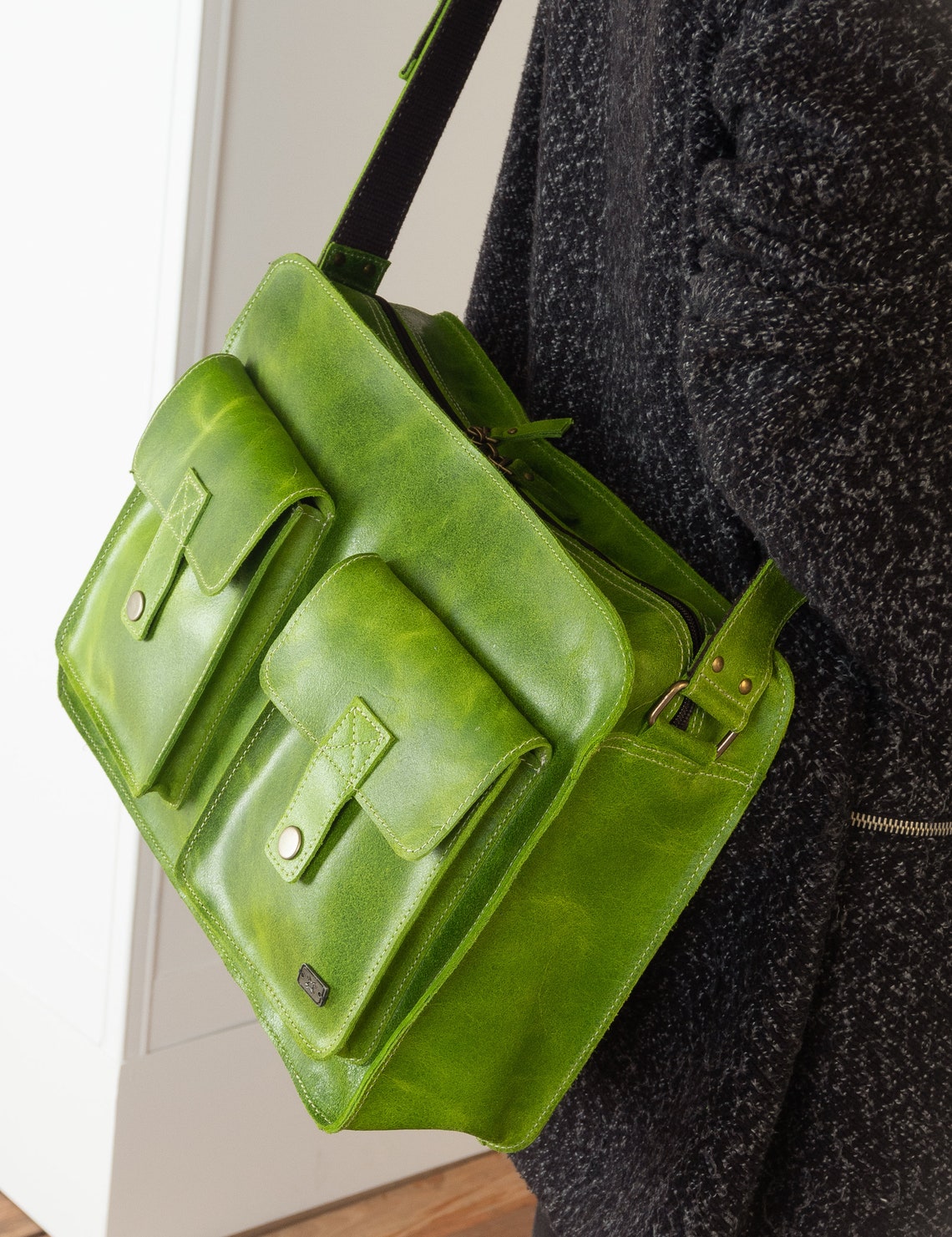Leather laptop bag for women green leather messenger bag for Etsy