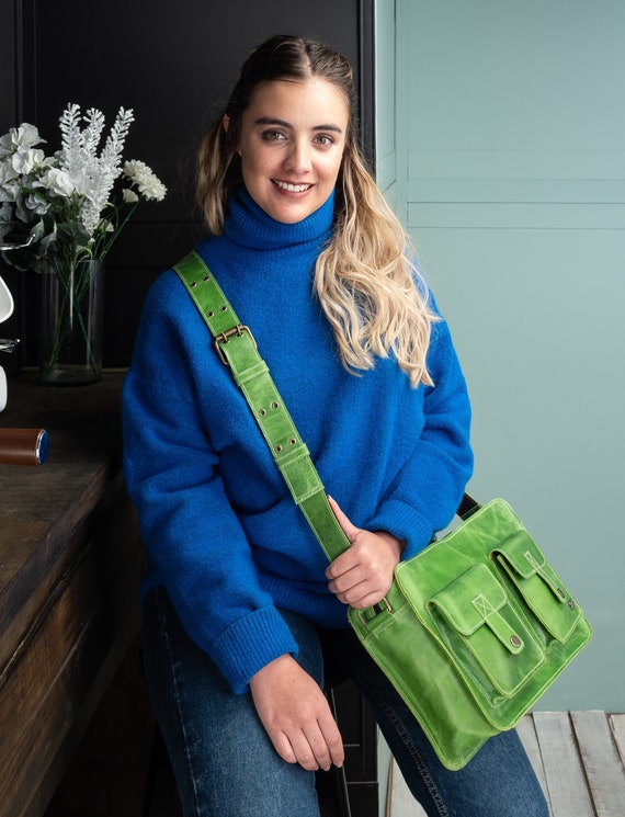 Green Leather Satchel Bag Small Leather Messenger Retro Messenger Bag Women Green Leather Bag for Work Small Laptop Messenger Bag Women Etsy Ireland