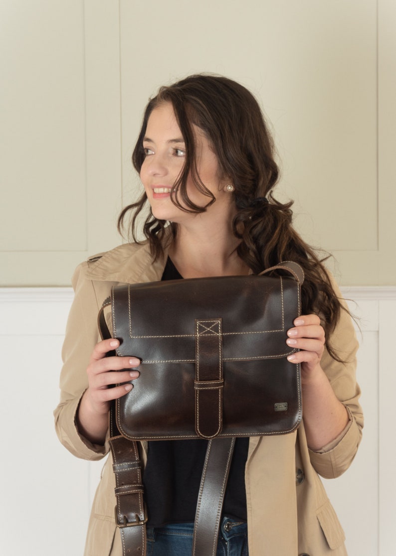 Rustic Brown Messenger Bag, Vintage Inspired with Flap Closure Small Shoulder Bag, Small Crossbody Bag, Women Shoulder Bag image 2