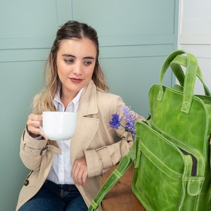 Leather crossbody pocket bag, lime green messenger bag, woman leather bag, vintage sturdy bag, gift for fiance, green handbag for school image 3