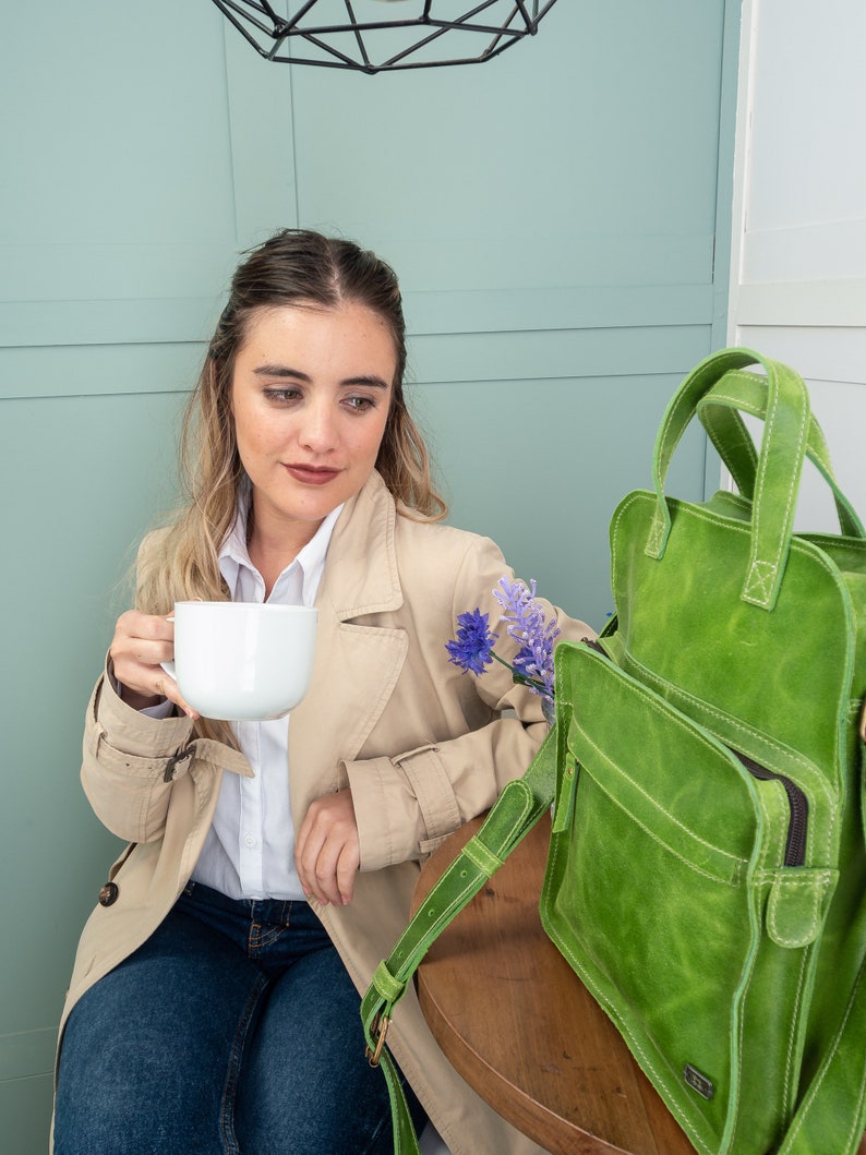 Leather crossbody pocket bag, lime green messenger bag, woman leather bag, vintage sturdy bag, gift for fiance, green handbag for school image 3