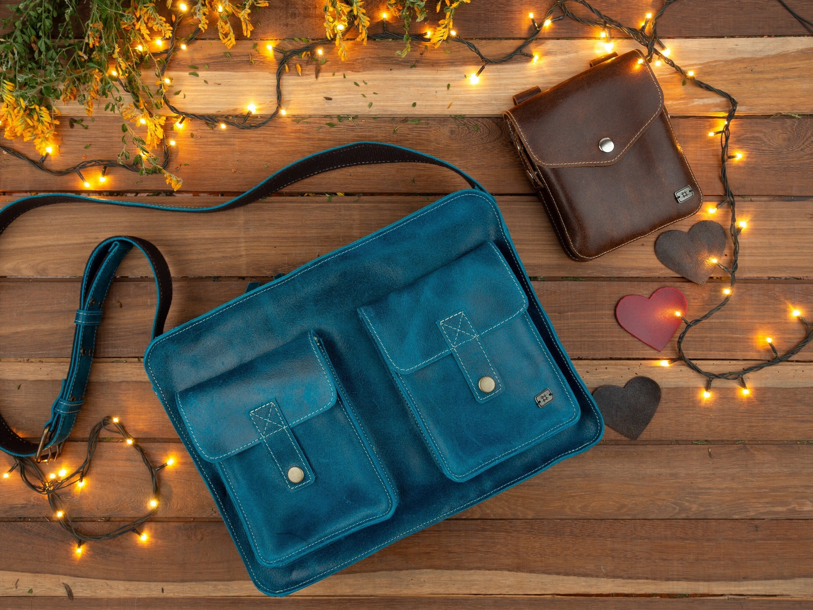 Leather Bundle - Messenger Bag and Mini Bag Set - Big Sale! - Great Gift for Her, Women Bag Set, Laptop Bag and waist Bag pack