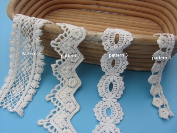 Ivory Cotton Lace Trim, Exquisite Embroidered Lace Trim, Scalloped Floral Lace