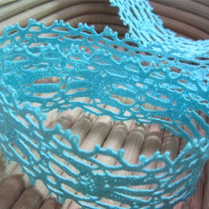 Light blue Crocheted Lace Ribbon - Crochet Trim - Lace Hem - Lacy Ribbon - boue Cotton trim