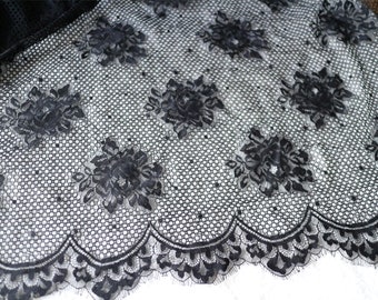 Black Lace fabric,Chantilly Lace fabric for Shawls, Mantilla, Victorian Gowns, Lingerie -1meter-003