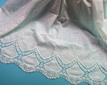 off white embroidery cotton fabric,wedding dress lace fabric,lace fabric with scallops