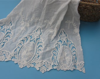 Embroidery cotton fabric by yard,wedding dress lace fabric,lace fabric with scallops,free shipping