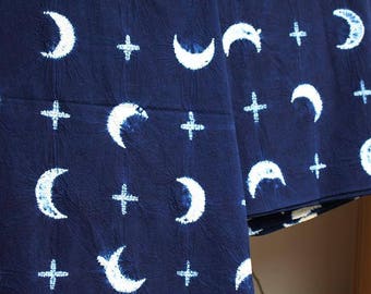 Natural Dyed blue Fabric, Hand Dyed Indigo Shibori Fabric ,100% moon and star cotton fabriic-Shibori cotton fabric