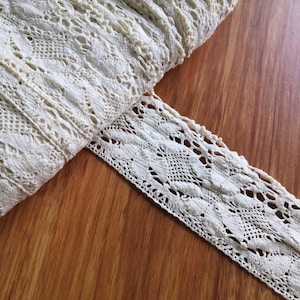 Crocheted Lace Ribbon - Crochet Trim - Lace Hem - Lacy Ribbon - Cream Natural Cotton -6.0cm