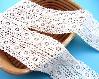 bomullsspetsband säljs på metervara, 7,7 cm bred bomullsspetskant säljs på metervara, brudklänningsband, DIY-broderikant, bomullsspetskant