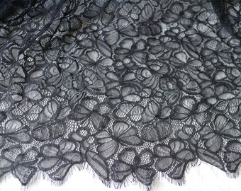 Black Chantilly Lace -3meters in 1pcs ,little corded lace ,off White Bridal Lace,black lace Fabric,White Wedding Lace Fabric,Bridal Lace-002