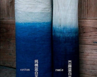 Natural Dyed Fabric, Hand Dyed Indigo wintersweet ramie scarf ,100% cotton Hand Woven blue dyed fabric