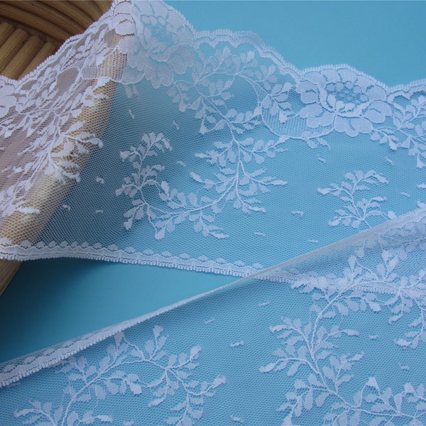 pure white lace trim ,wedding lace ,White Lace Trim - Floral Raschel lace, Invitations, candles, ring pillow, cake - Pure Invites