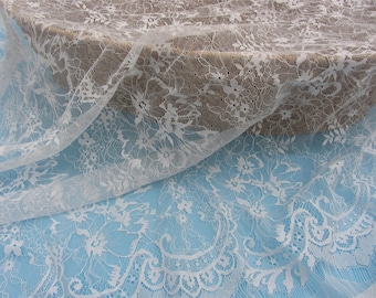 Chantilly Lace fabric off white for Shawls, Mantilla, Victorian Gowns, Lingerie -1meter-T053