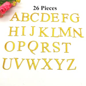 Parche de aplique con letras doradas bordadas, parche para planchar, para parche con nombre y alfabeto, número del alfabeto A a Z, 1 unidad