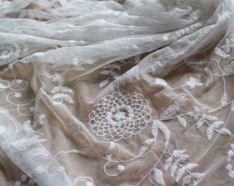 soft embroidery tulle,cotton fabric in off white,wedding dress lace fabric,light ivory lace fabric for curtain