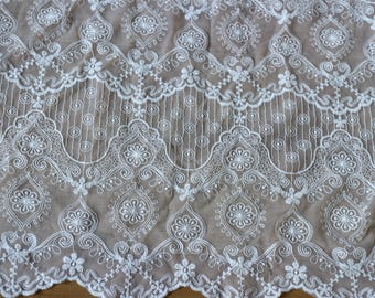 1yard  Embroidery Lace Fabric ,white cotton lace fabric and Scalloped Edges