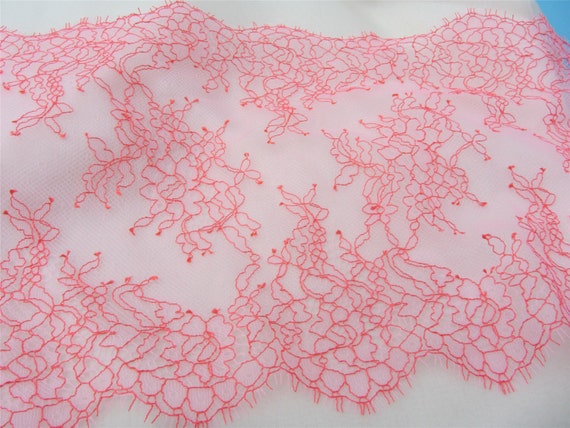 Watermelon red Lace trim for Shawls, Mantilla, Victorian Gowns, Chantilly Lace Lingerie -1meter