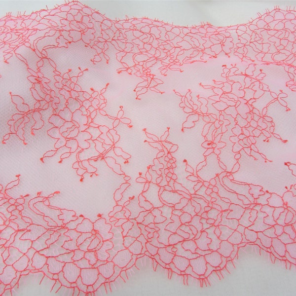 Watermelon red Lace trim for Shawls, Mantilla, Victorian Gowns, Chantilly Lace Lingerie -1meter