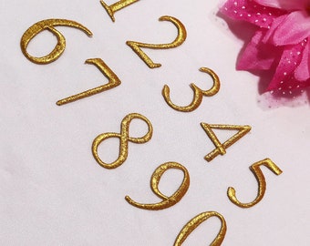 Embroidery gold number Applique Patch,Iron On Patch Applique,For DIY Name Alphabet Patch Applique,Alphabet -1pcs