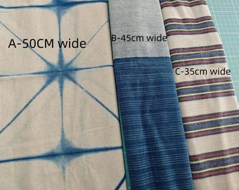 0.5yard Natural cotton Fabric, Hand Dyed Indigo Shibori Fabric ,100% cotton Hand Woven fabric