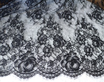 Black Lace 009 -3meters in 1pcs,Chantilly lace,White Bridal Lace, black lace Fabric, White Wedding Lace Fabric, Bridal Lace, Lace Fabric