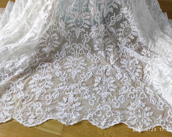 Soft embroidery tulle,cotton fabric in off white,wedding dress lace fabric,light ivory lace fabric for curtain
