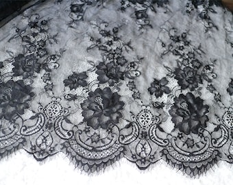 Black Chantilly Lace 007 -3meters in 1pcs , White Bridal Lace, black lace Fabric, White Wedding Lace Fabric, Bridal Lace, Lace Fabric