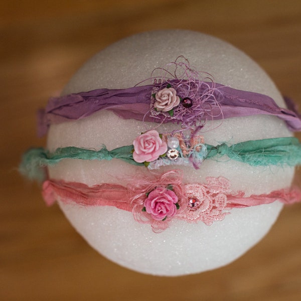Newborn Tieback Set, Pastel Tieback, Newborn Photo Prop, Baby Girl Photo Prop, Spring Color Tieback, Dainty Tieback, Set of Tiebacks, Props