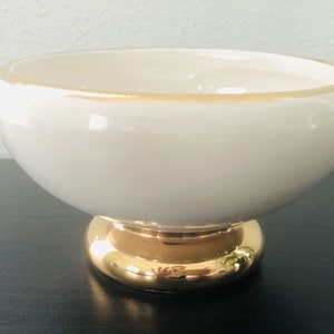 Antique 18k Gold open salt cellar porcelain dip bowl 4.5&quot;