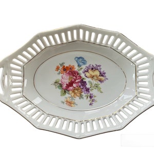 Vintage  SCHUMANN BAVARIA Hand painted RETICULATED dish