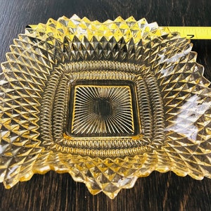 Vintage Federal AMBER Glass Ruffled Edge Candy Dish Diamond Cut 6&quot;