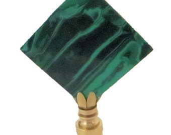 Malachite Lozenge Lamp Finial on a Shiny Brass Base