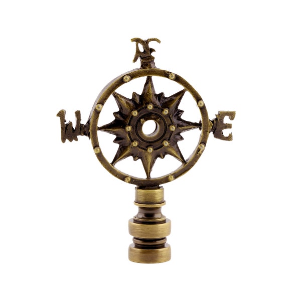 Compass Lamp Shade Finial - Antique Brass ( Finial Thread)